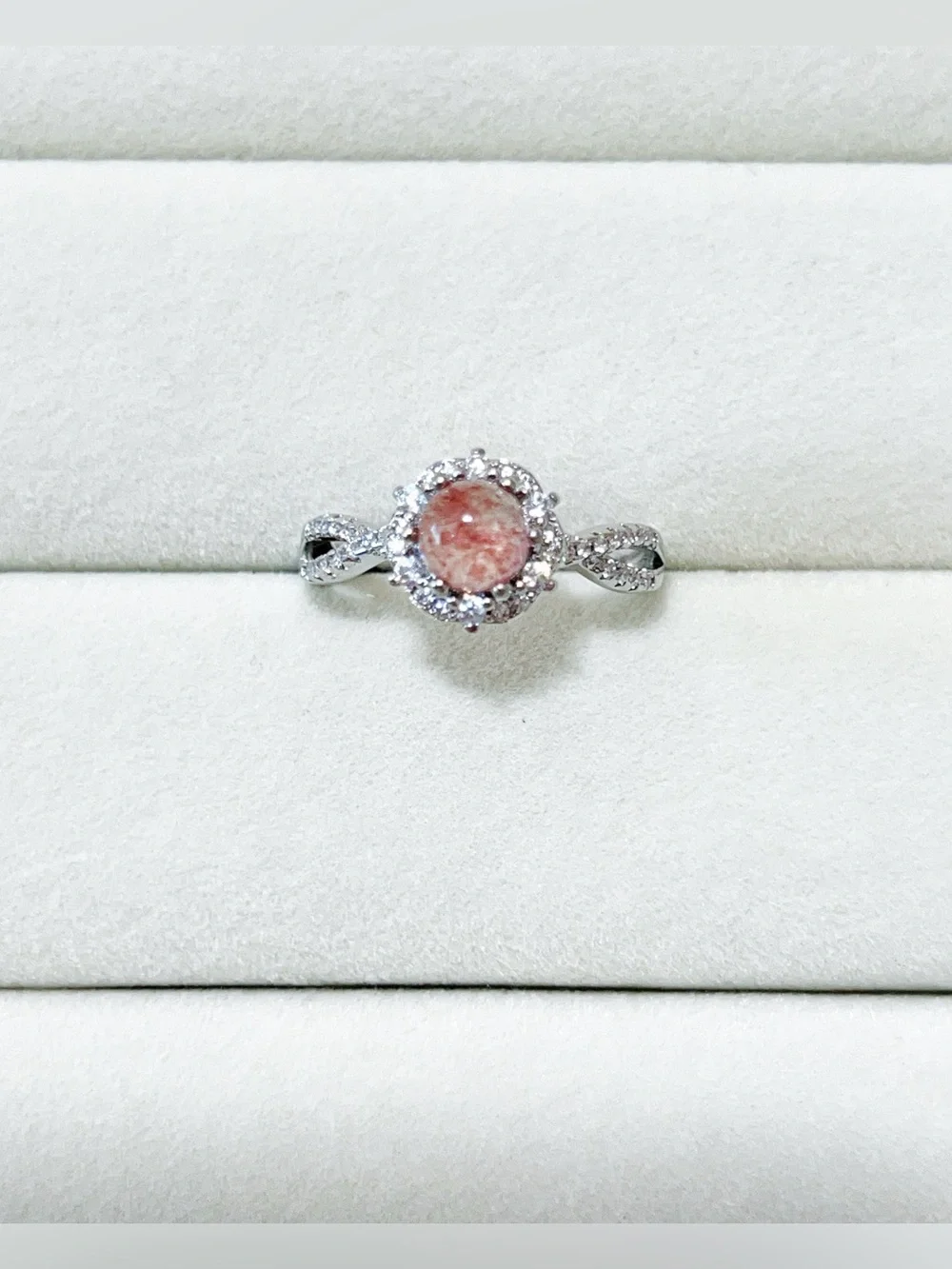 Natural Strawberry Quartz Dainty Ring | Silver Plated | Adjustable Open Ring